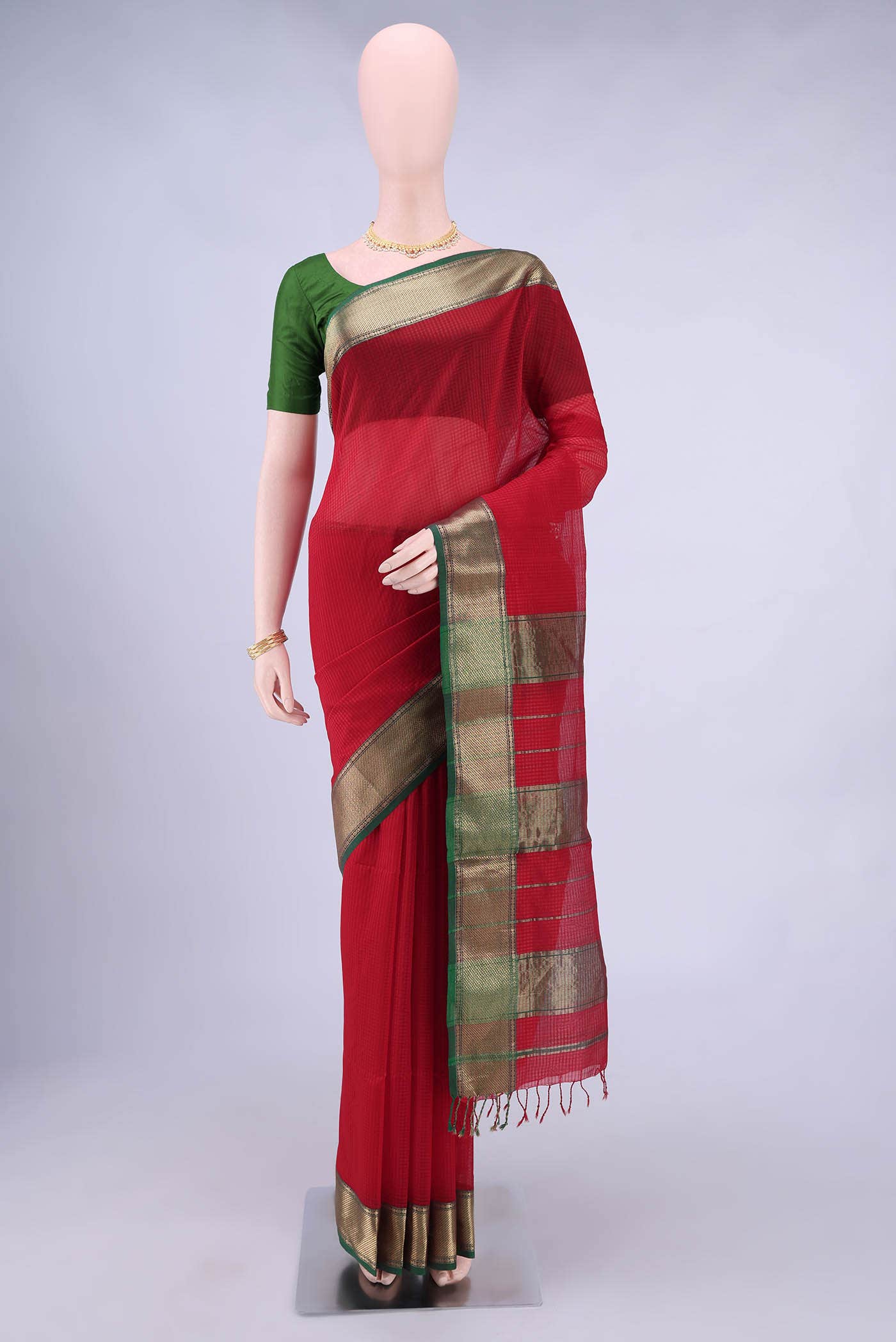 Red Maheshwari Silk Cotton Saree