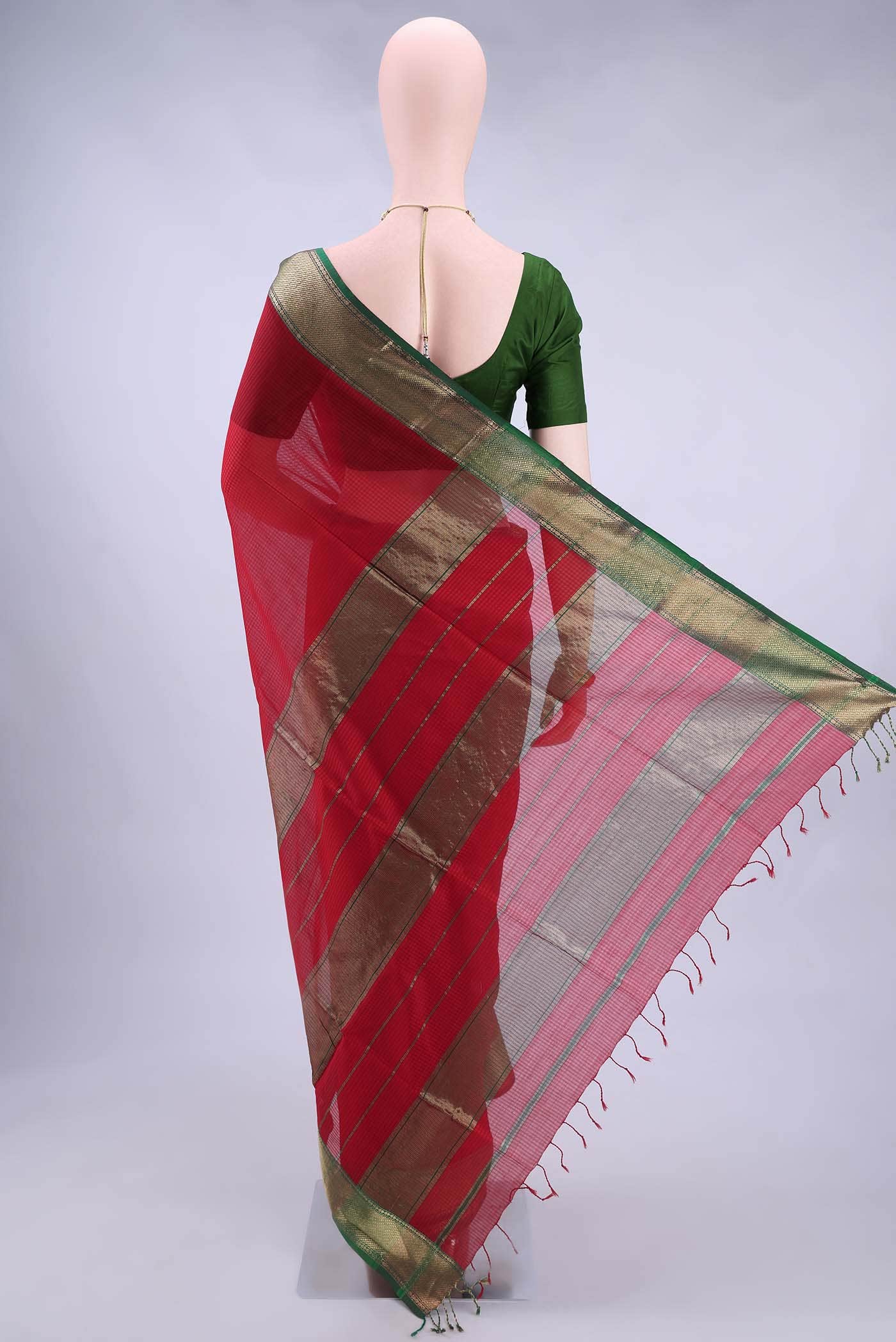Red Maheshwari Silk Cotton Saree