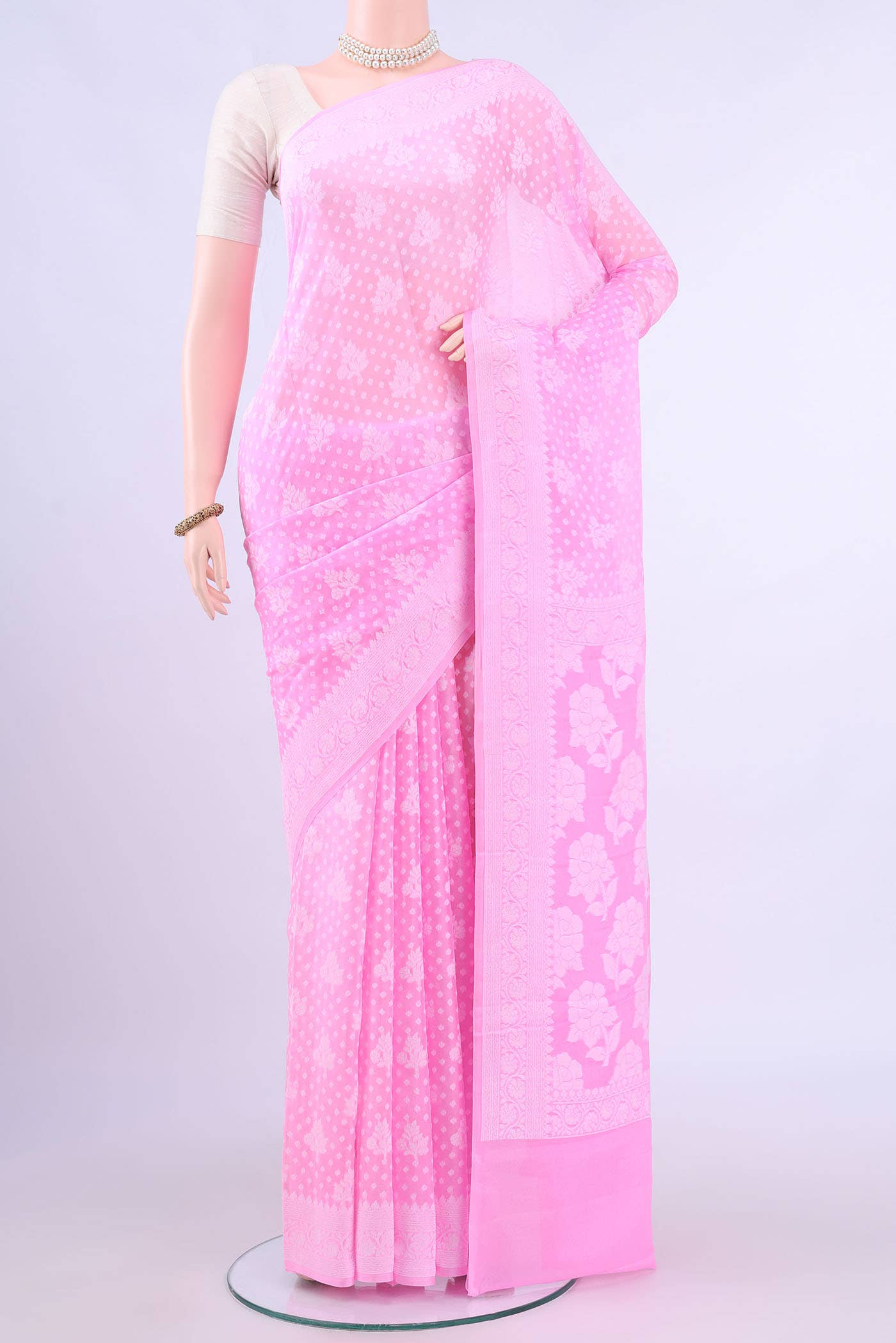 Imperial Pink Banarasi Georgette Saree
