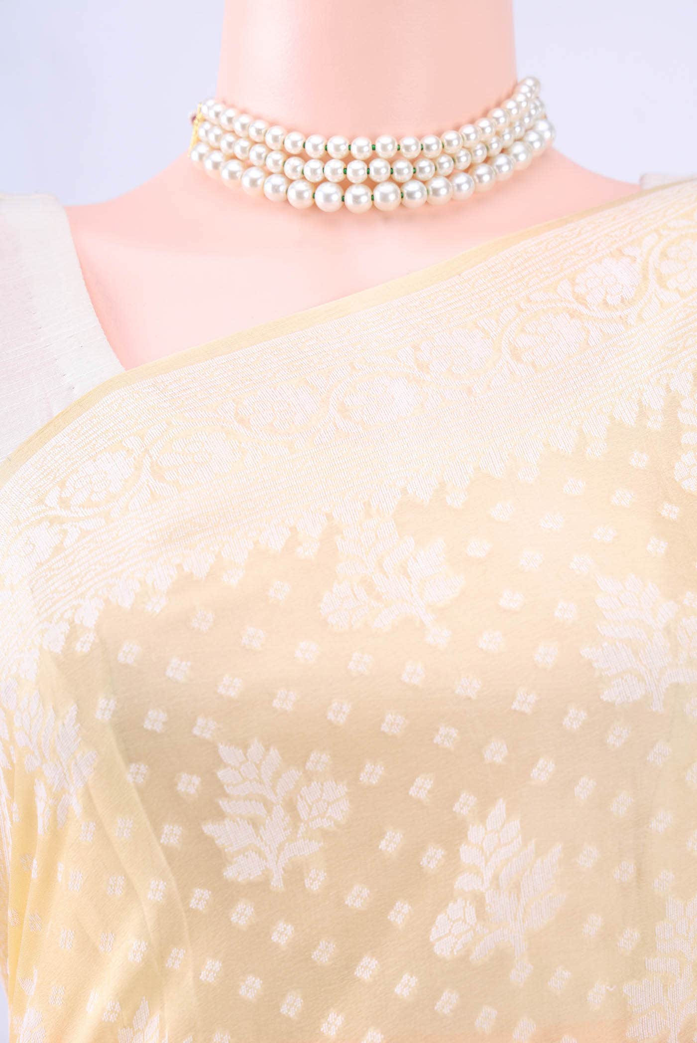 Lemon Yellow Banarasi Georgette Saree