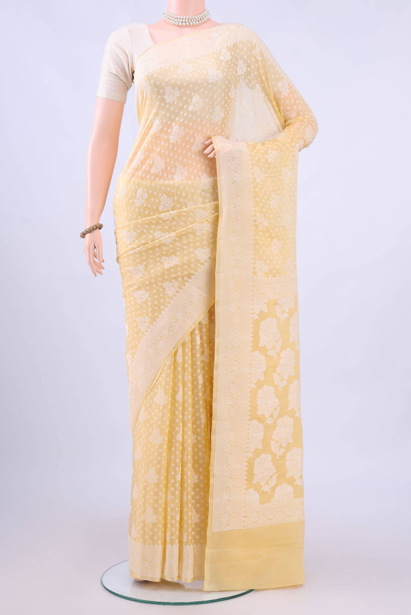 Lemon Yellow Banarasi Georgette Saree