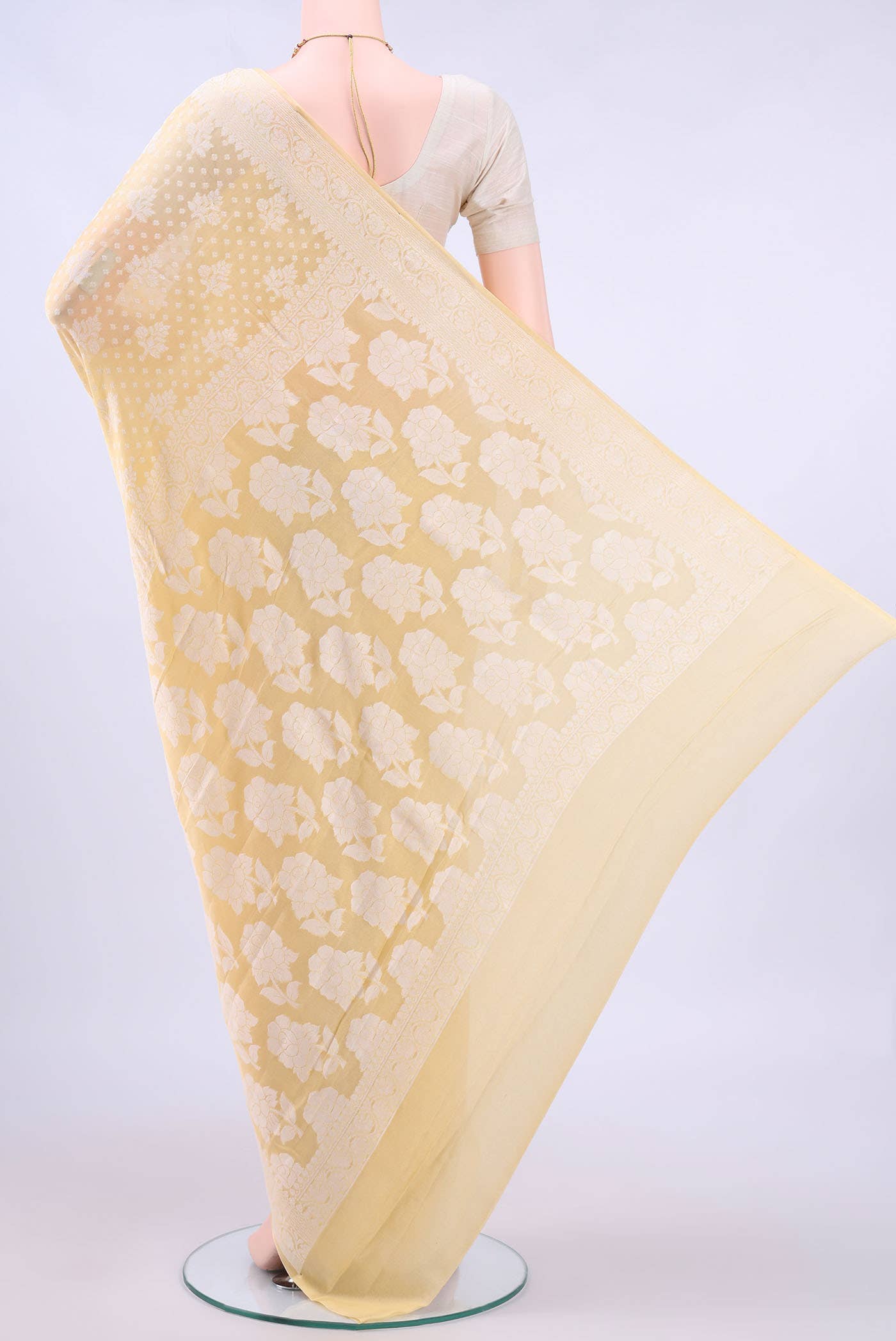 Lemon Yellow Banarasi Georgette Saree