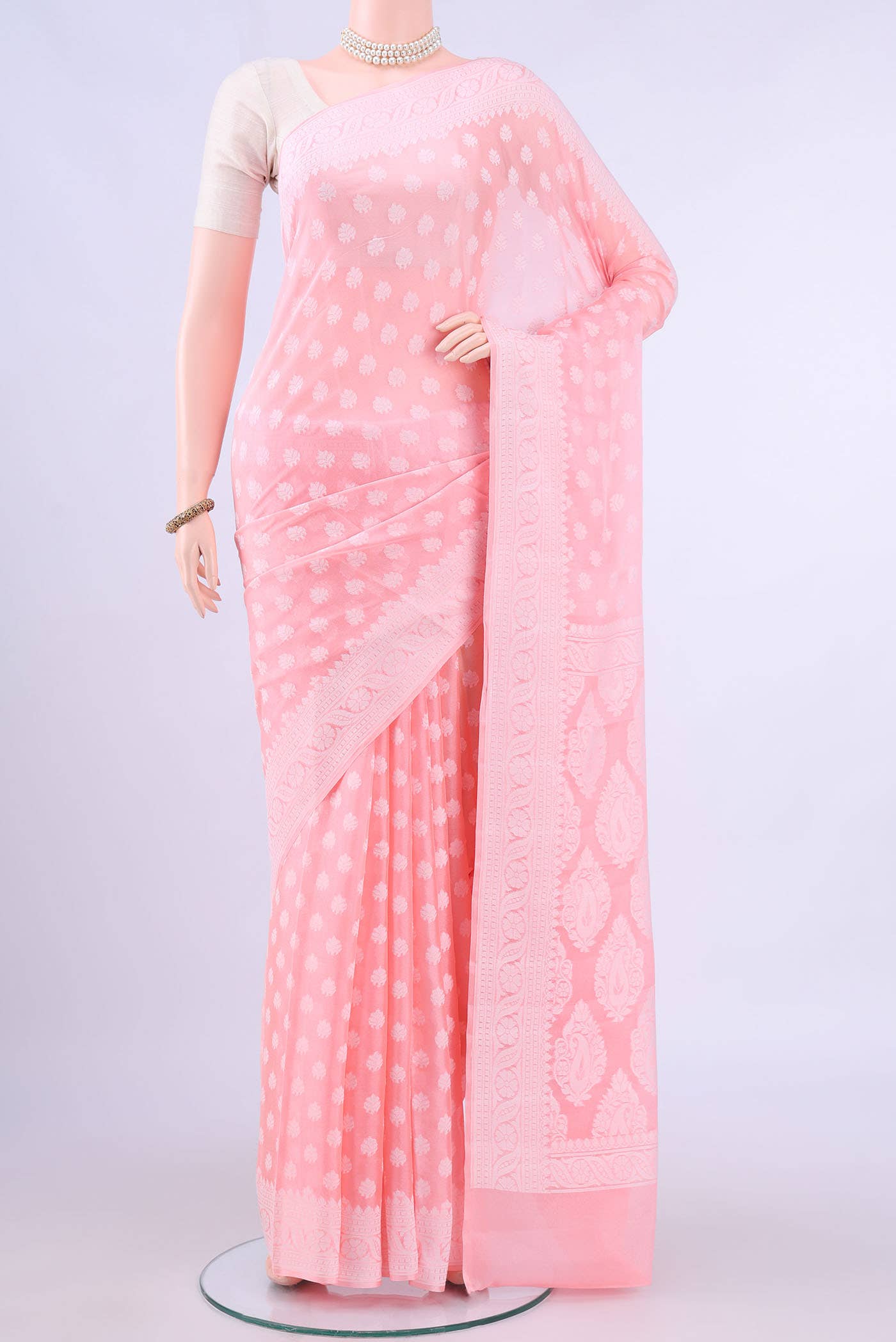 Peach Banarasi Georgette Saree