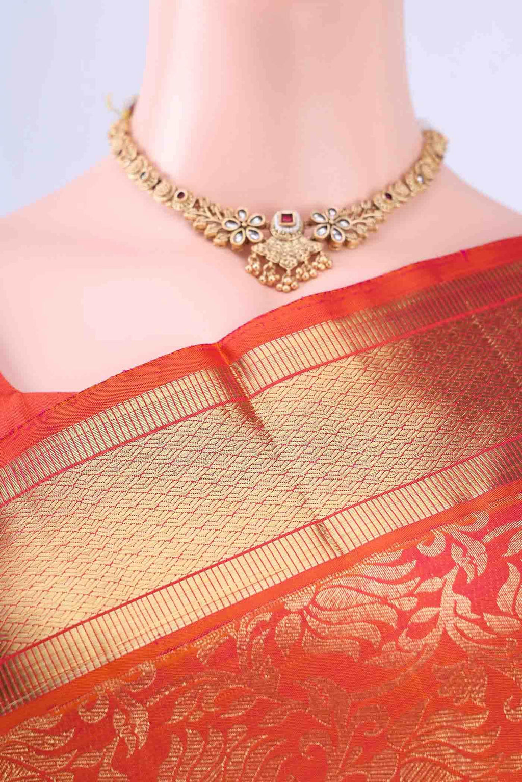 Brick Orange Kanchipuram Silk Saree