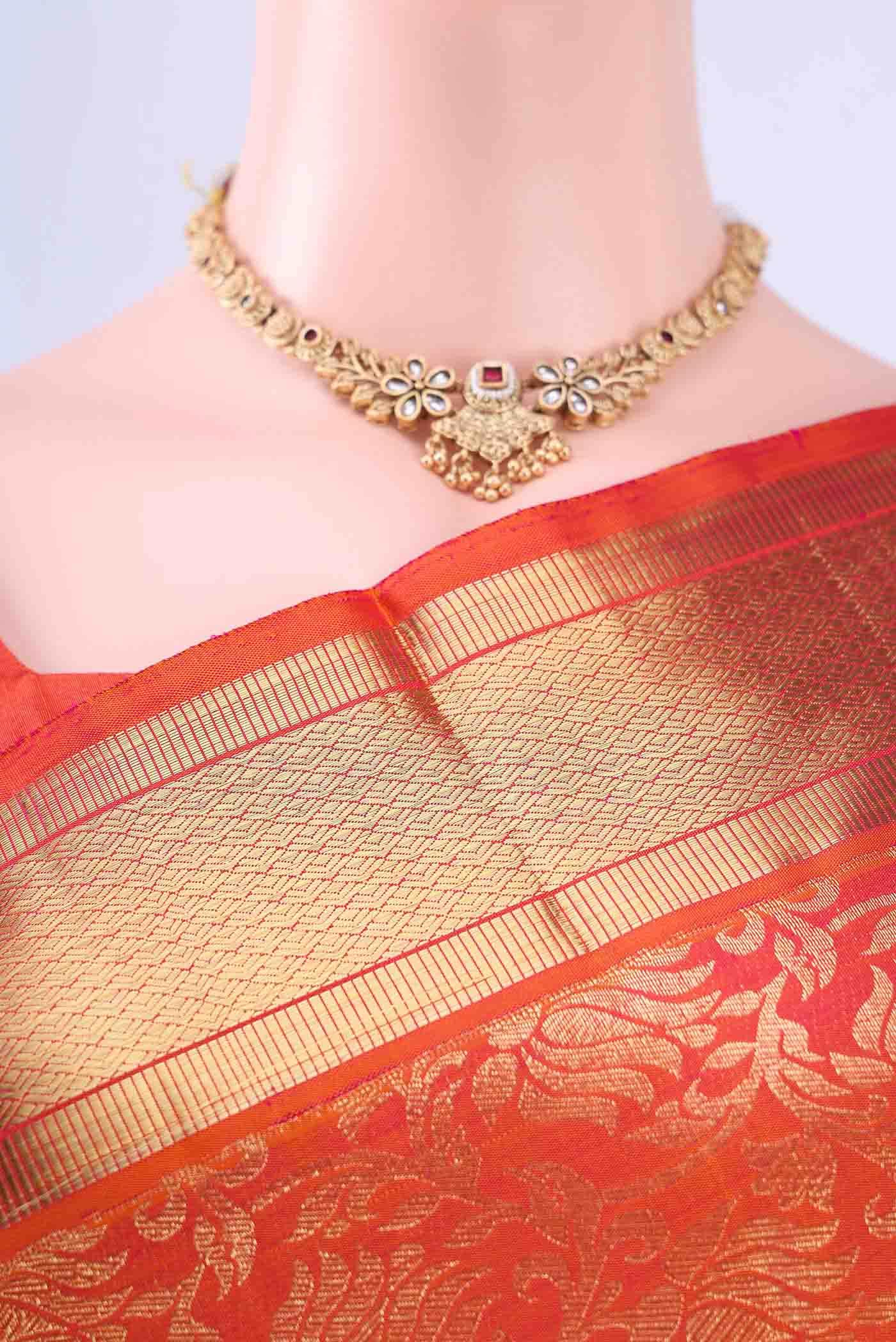 Brick Orange Kanchipuram Silk Saree