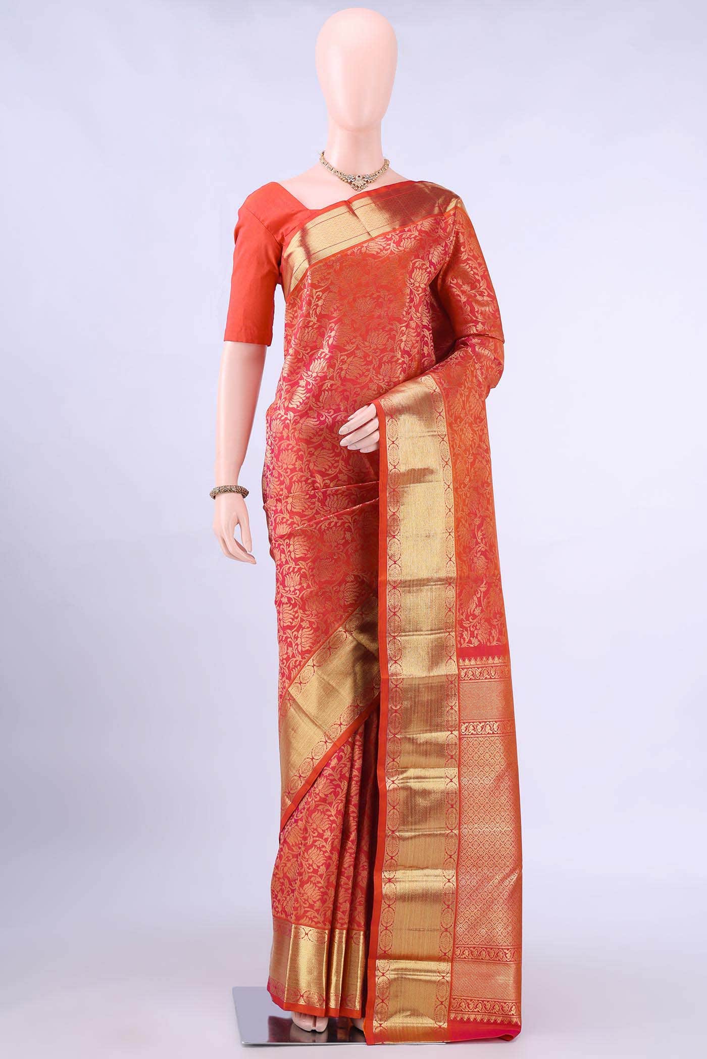 Brick Orange Kanchipuram Silk Saree
