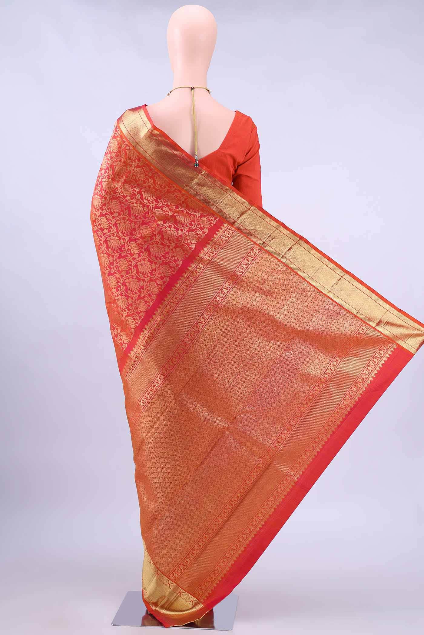 Brick Orange Kanchipuram Silk Saree