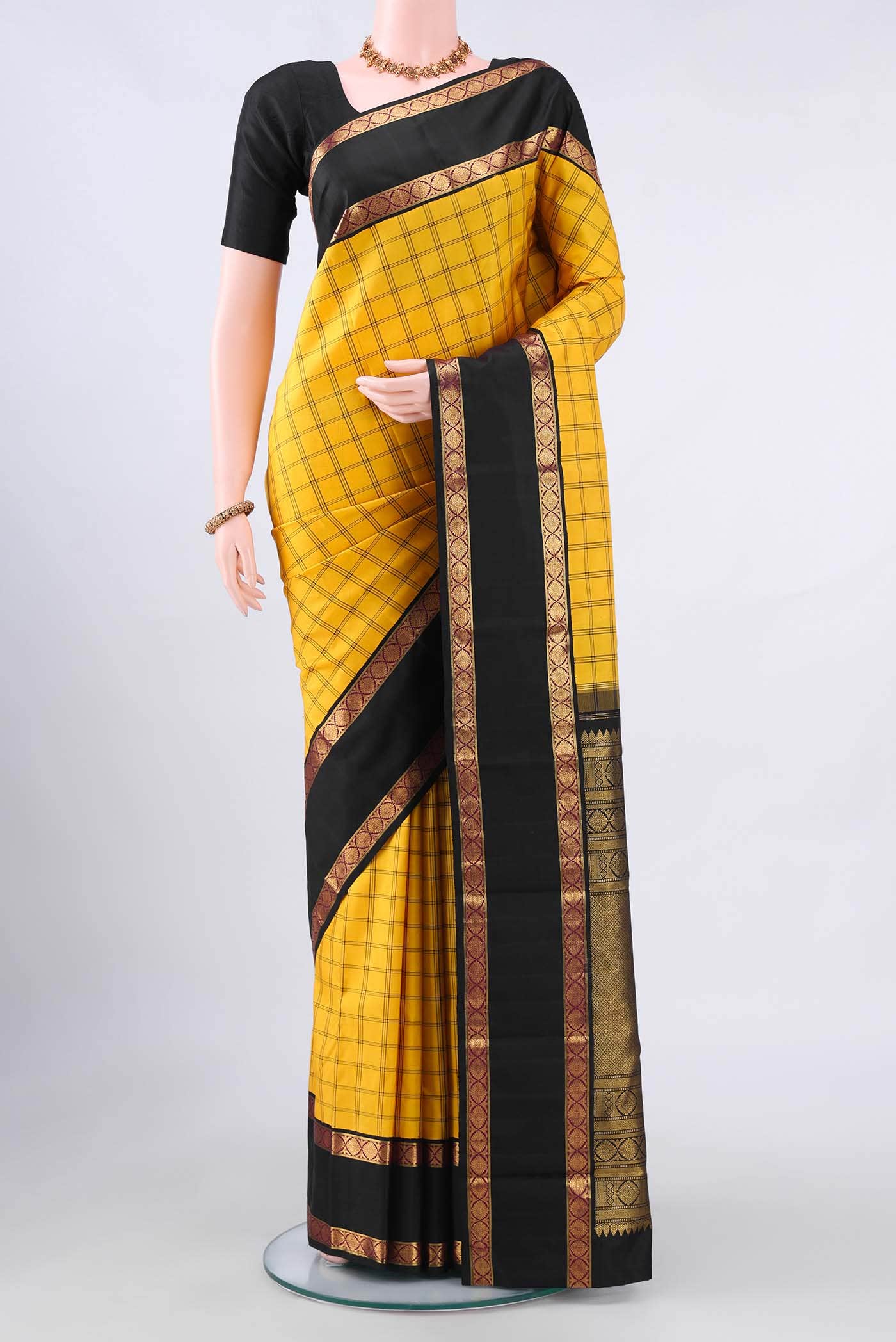 Lemon Yellow Kanchipuram Silk Saree