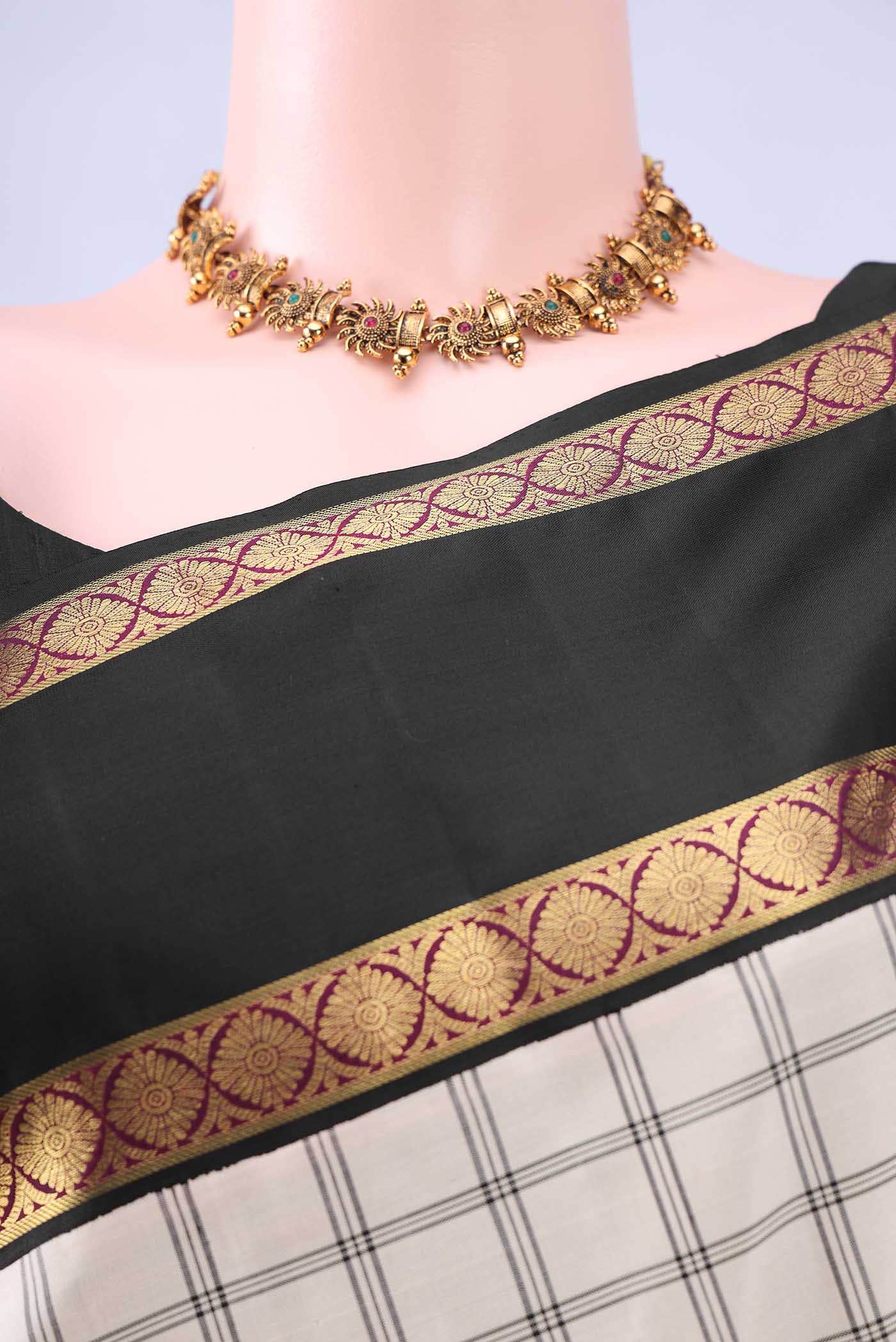 Off White Kanchipuram Silk Saree