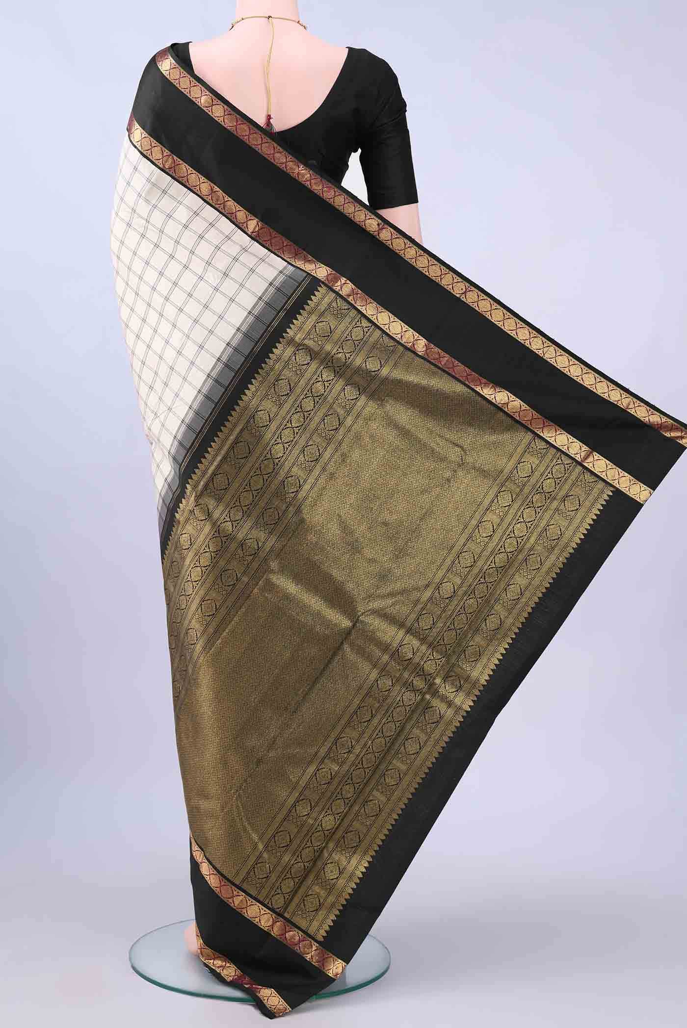Off White Kanchipuram Silk Saree