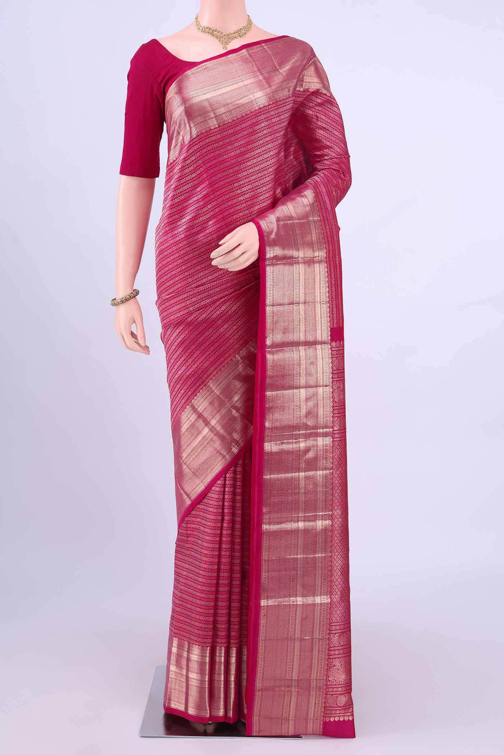 Pure Silk Pure Zari Rani Pink Kanchipuram Saree
