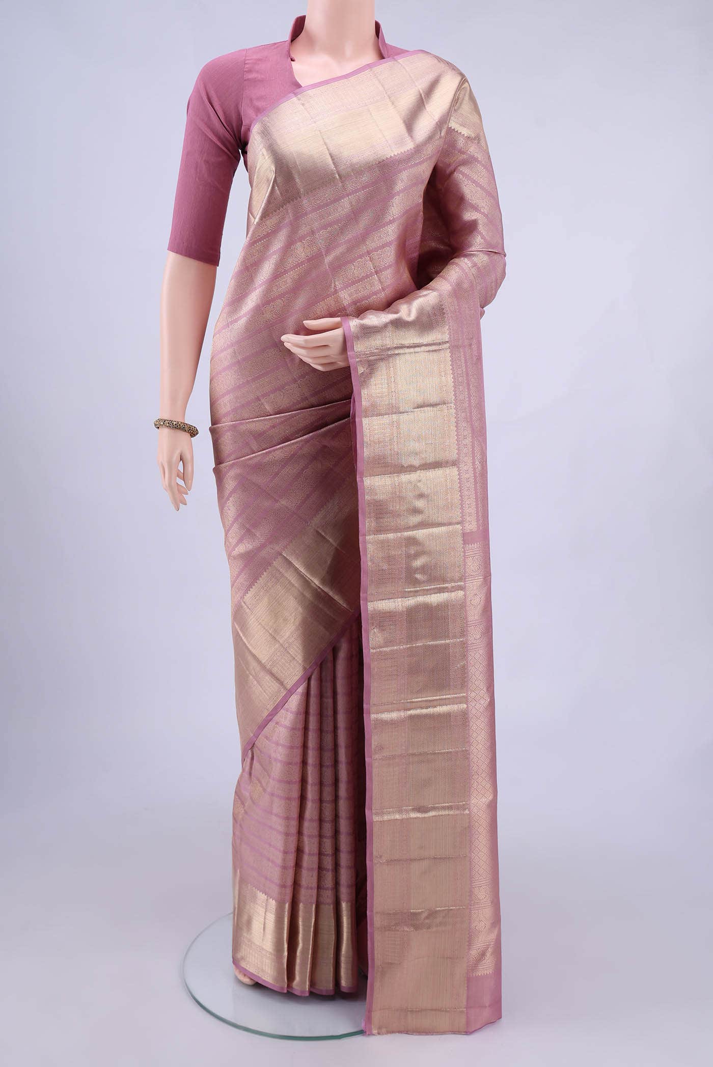 Rose pink Kanchipuram Silk Saree