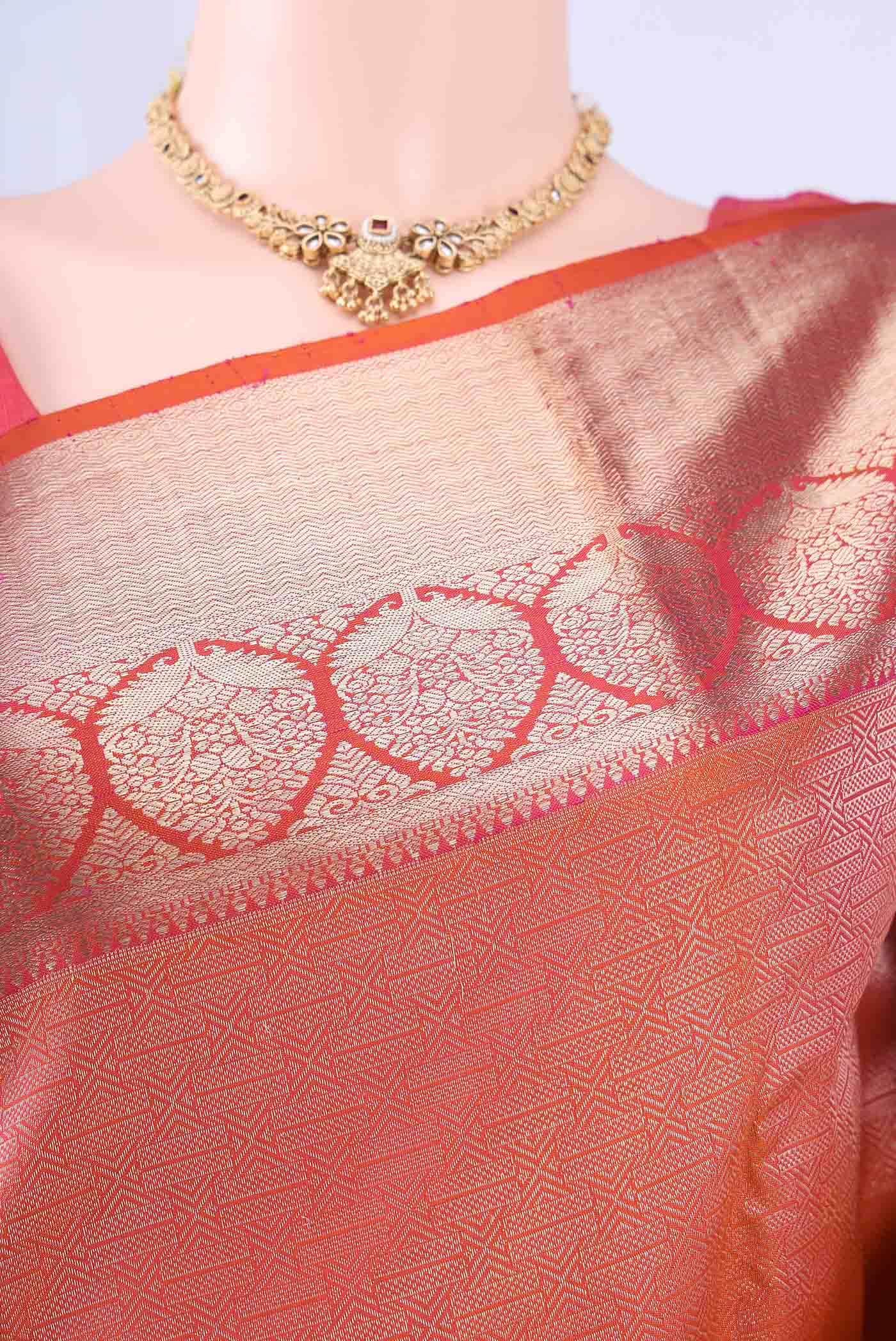 Brick Orange Kanchipuram Silk Saree