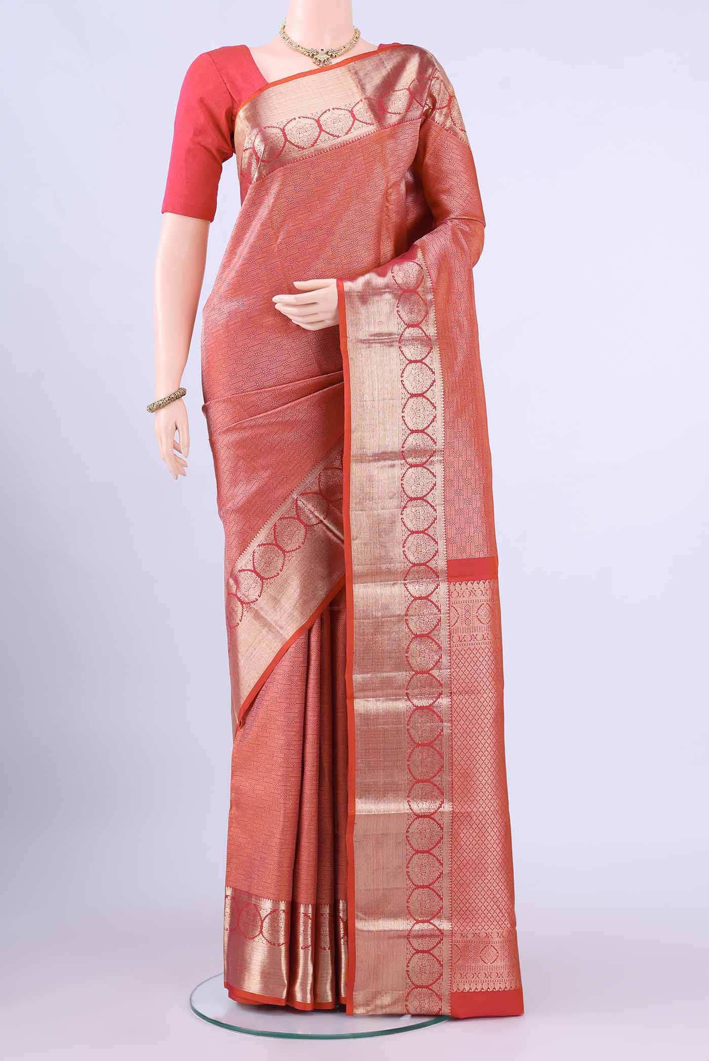 Brick Orange Kanchipuram Silk Saree