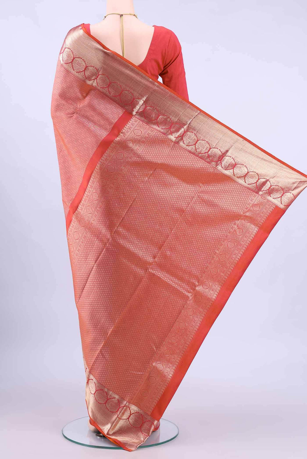 Brick Orange Kanchipuram Silk Saree
