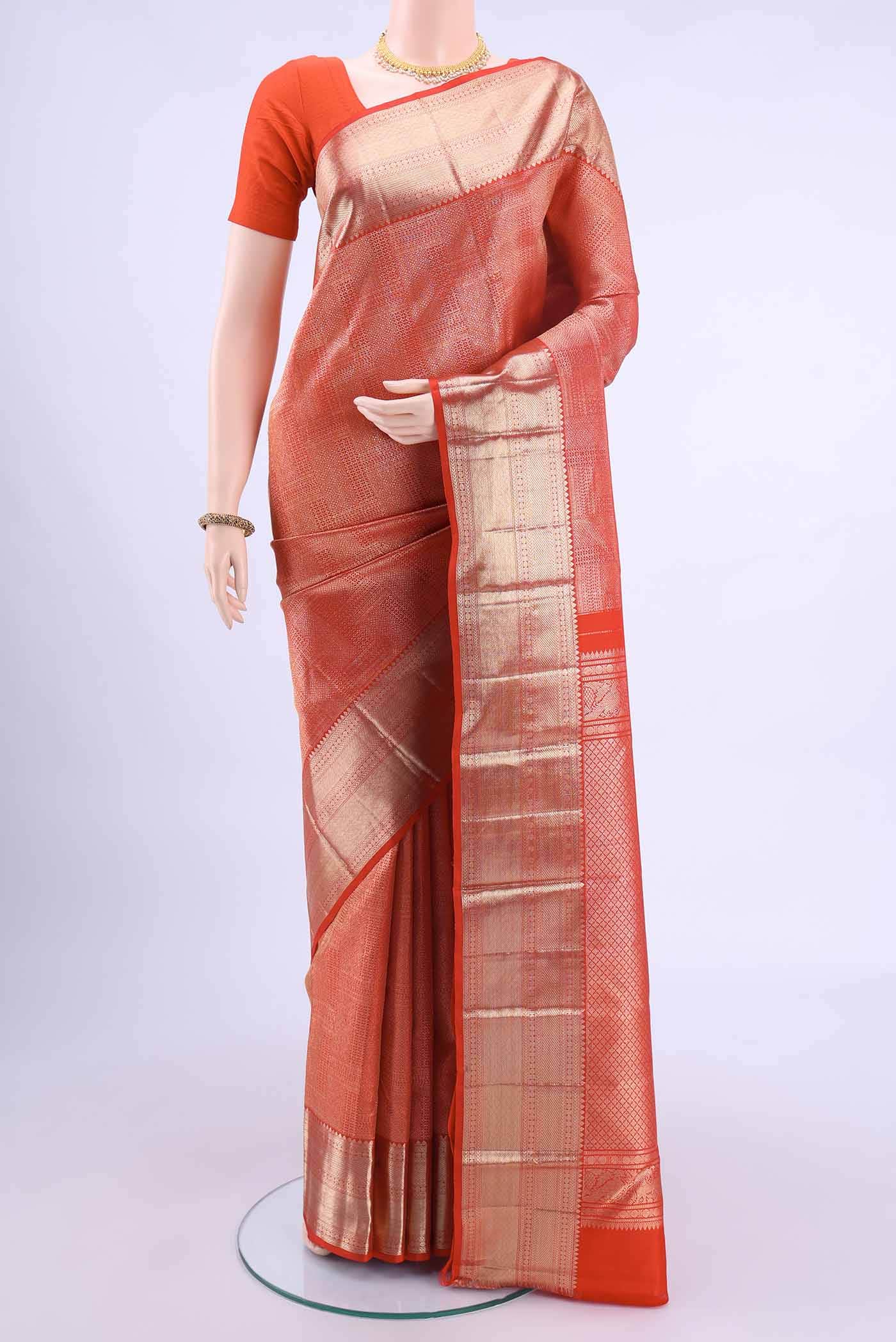 Pure Silk Pure Zari Imperial Red Kanchipuram Saree