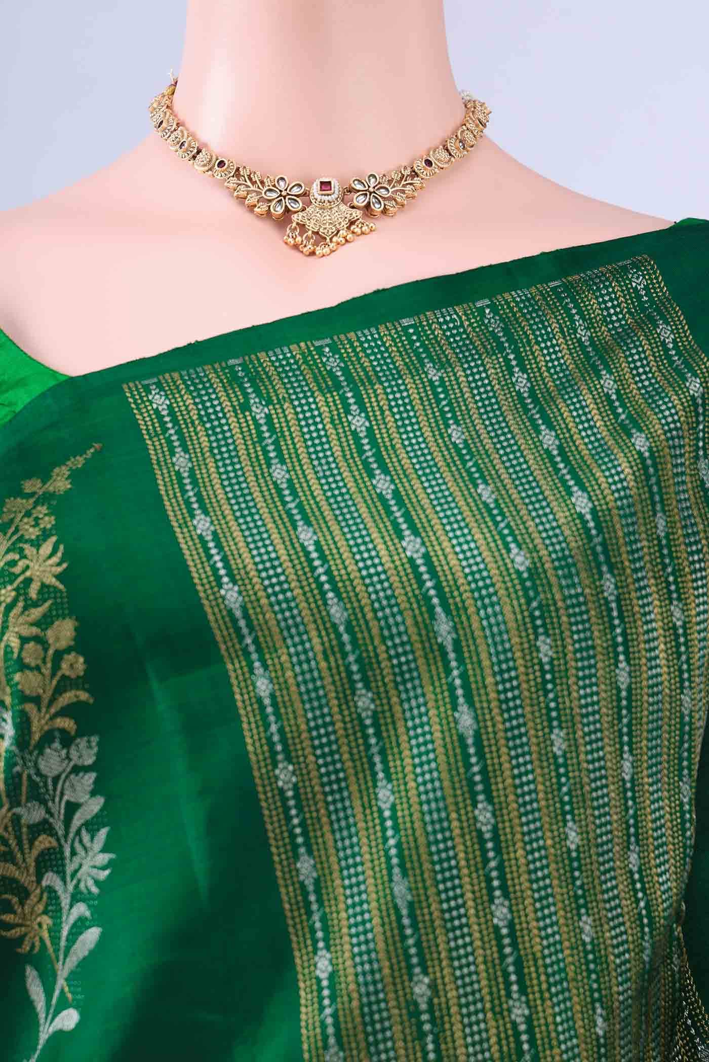 Bottle Green Kanchipuram Silk Saree