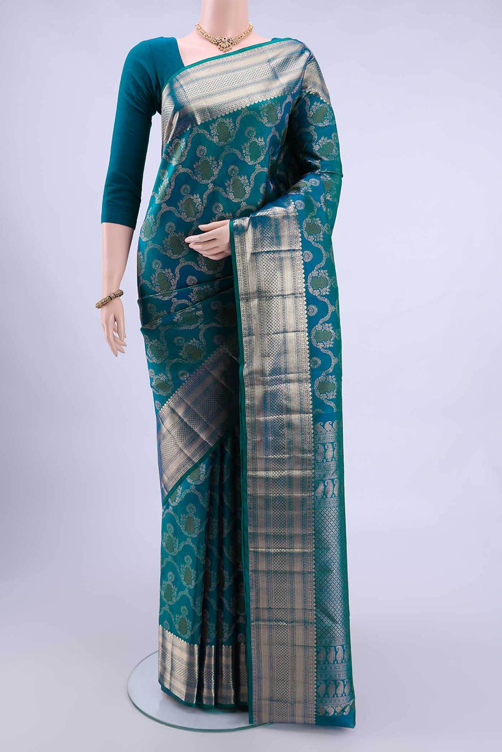 Dark Blue Dual Tone Kanchipuram Saree