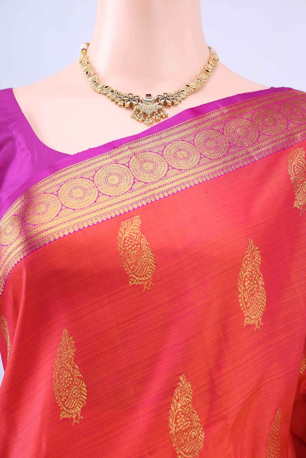 Brick Orange Kanchipuram Saree
