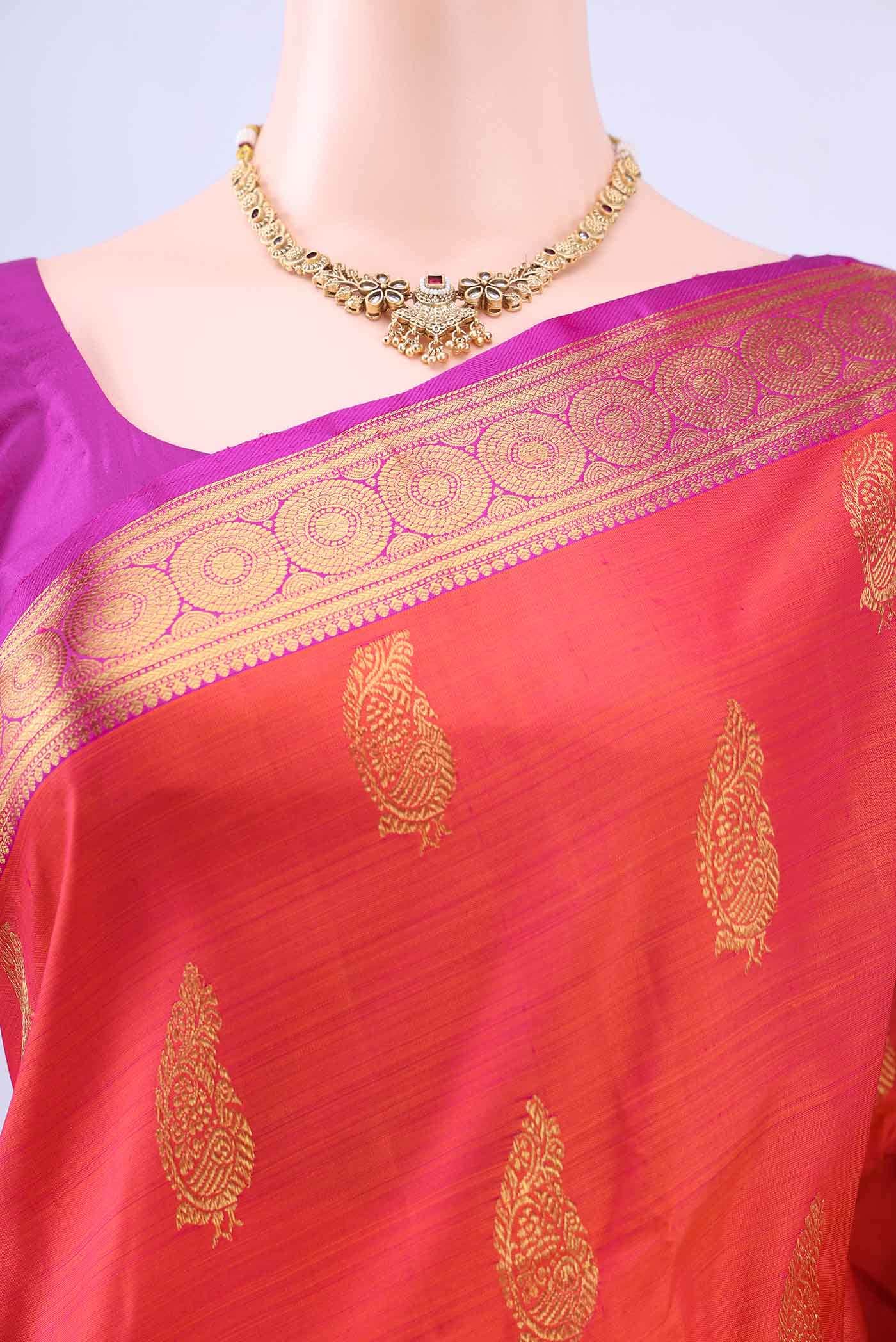 Brick Orange Kanchipuram Saree