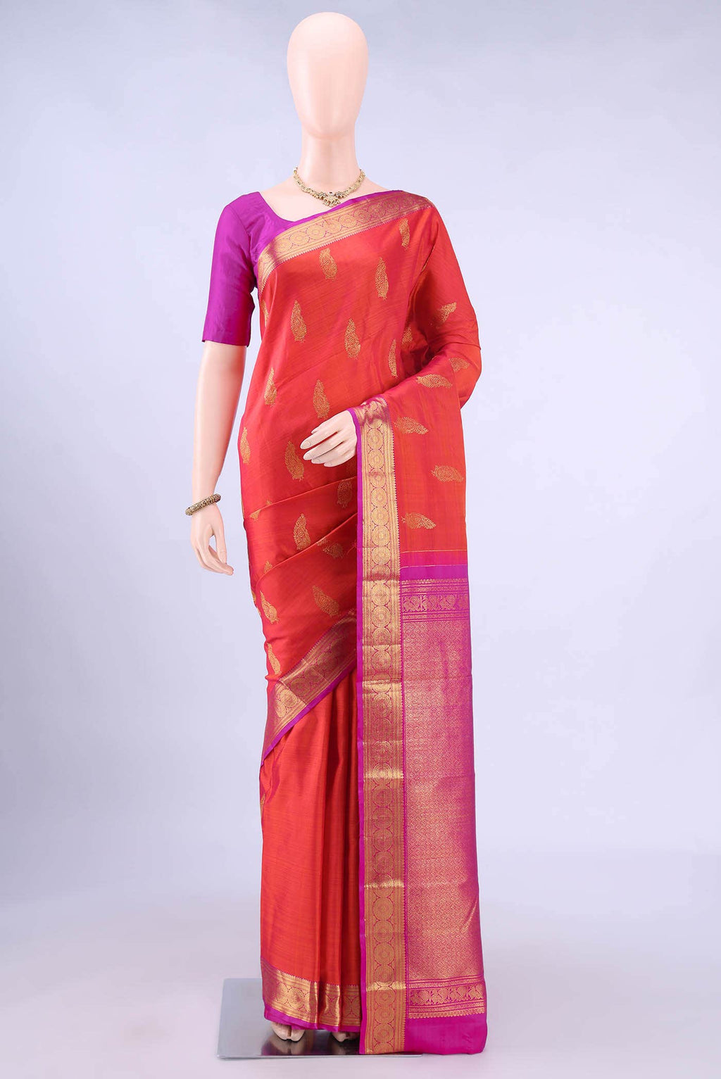 Brick Orange Kanchipuram Saree
