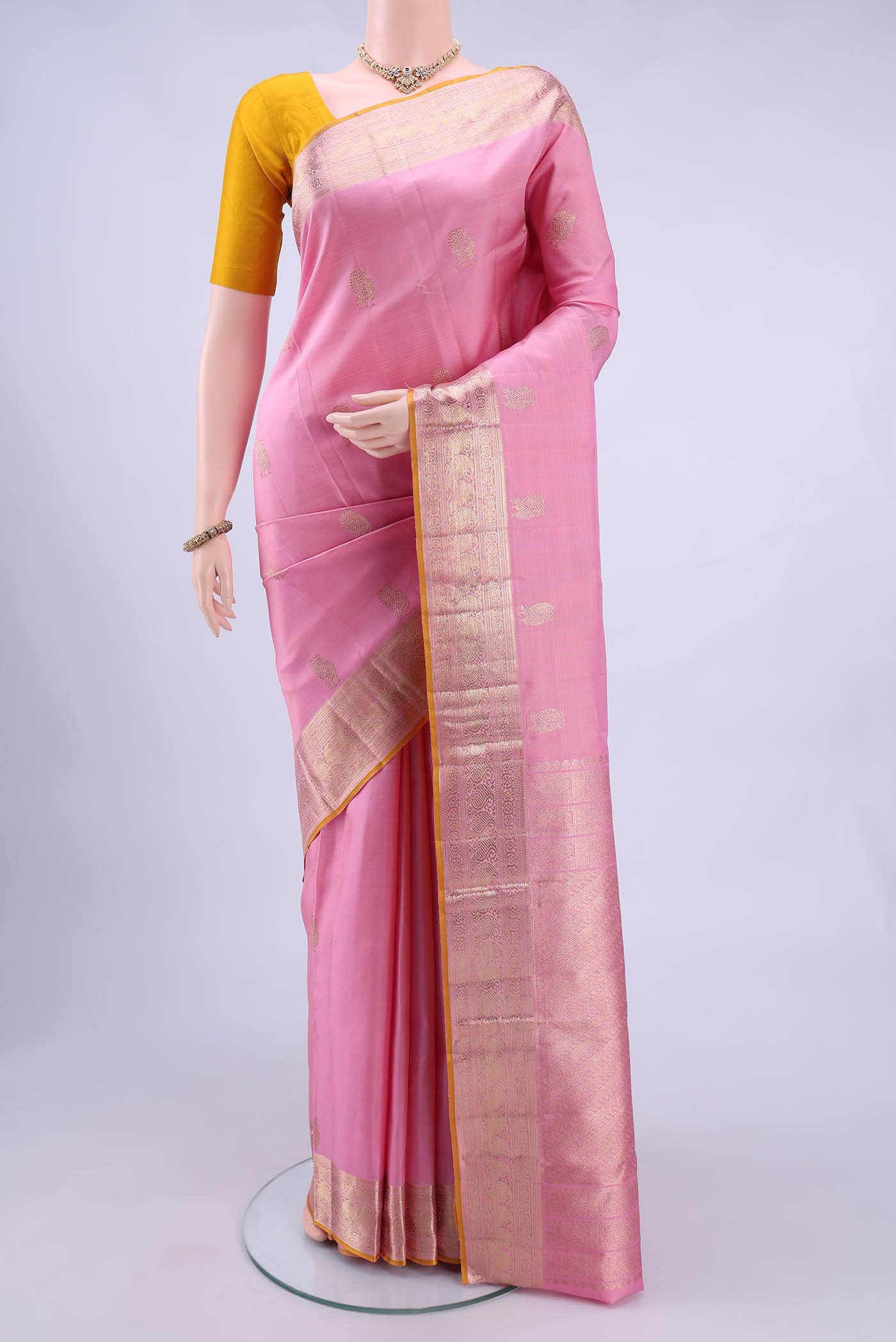 Rose pink Kanchipuram Silk Saree