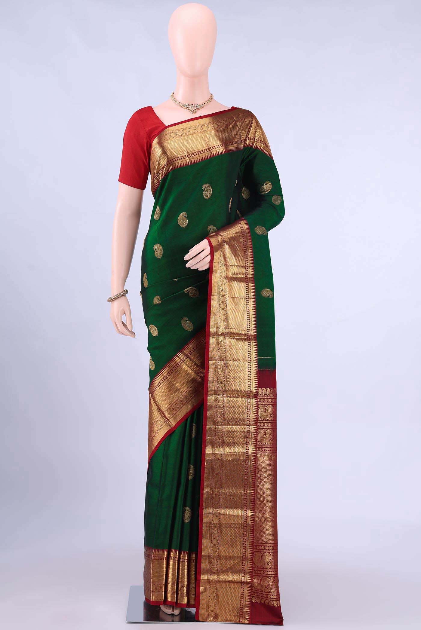 Bottle Green Kanchipuram Saree