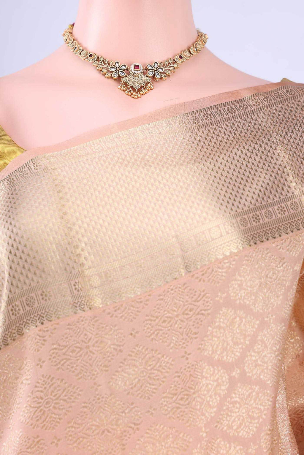 Golden Peach Kanchipuram Saree