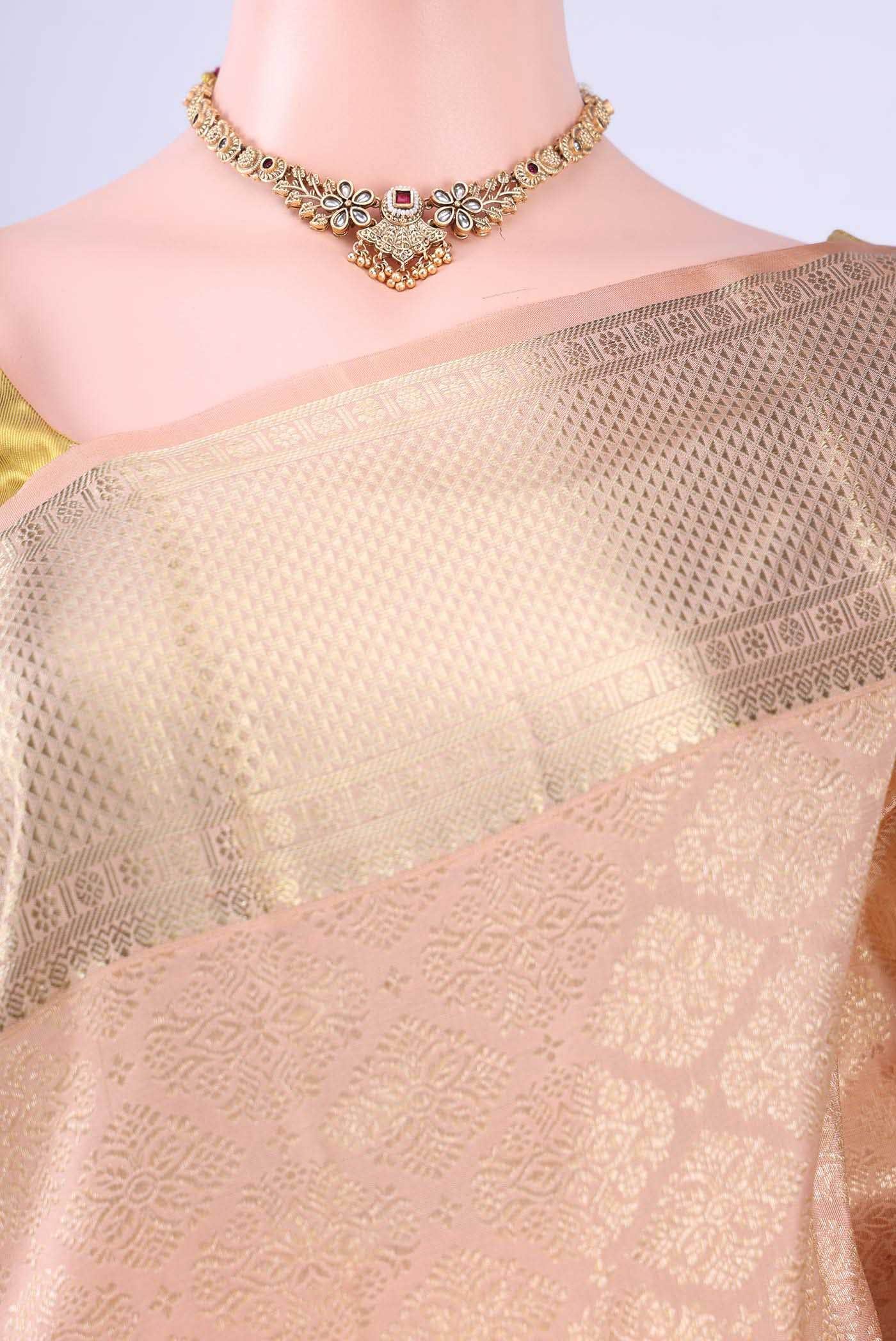 Golden Peach Kanchipuram Saree