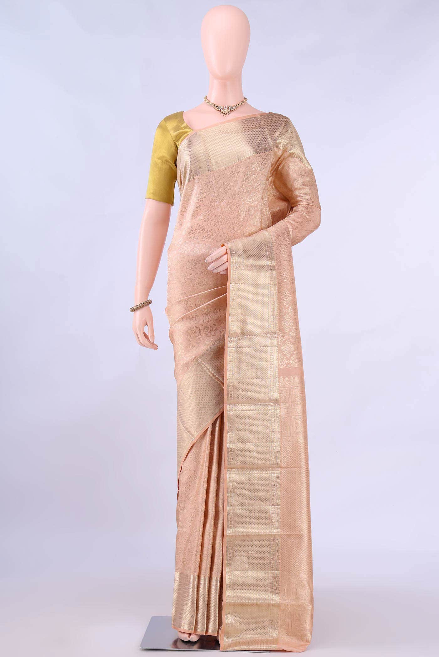 Golden Peach Kanchipuram Saree