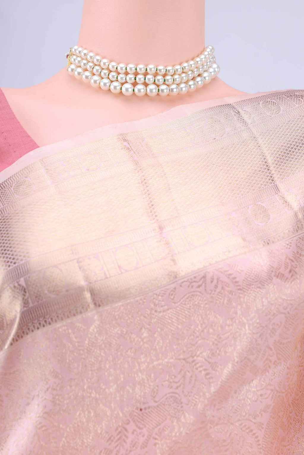 Golden Peach Blended Kanchipuram Silk Saree