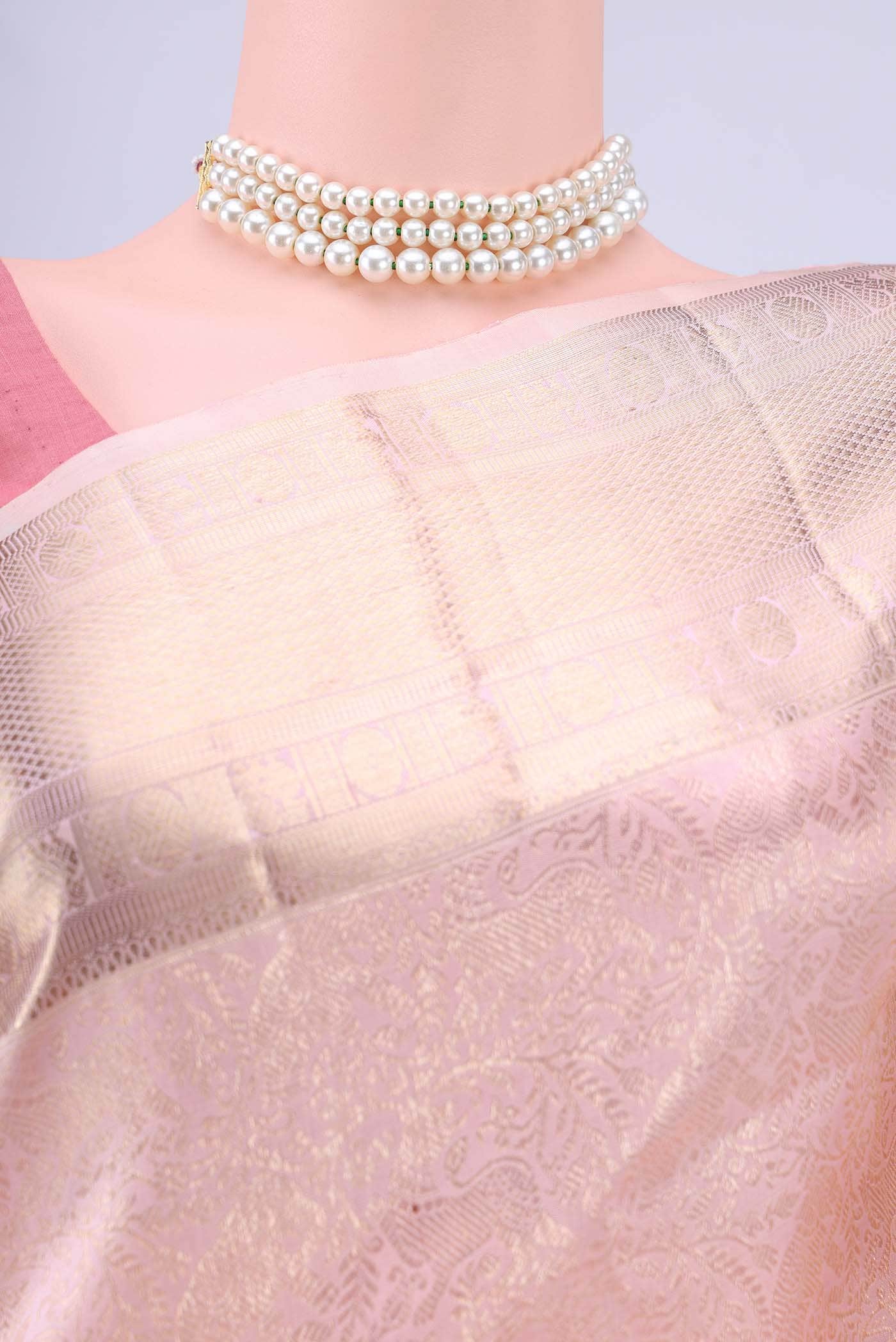 Golden Peach Blended Kanchipuram Silk Saree