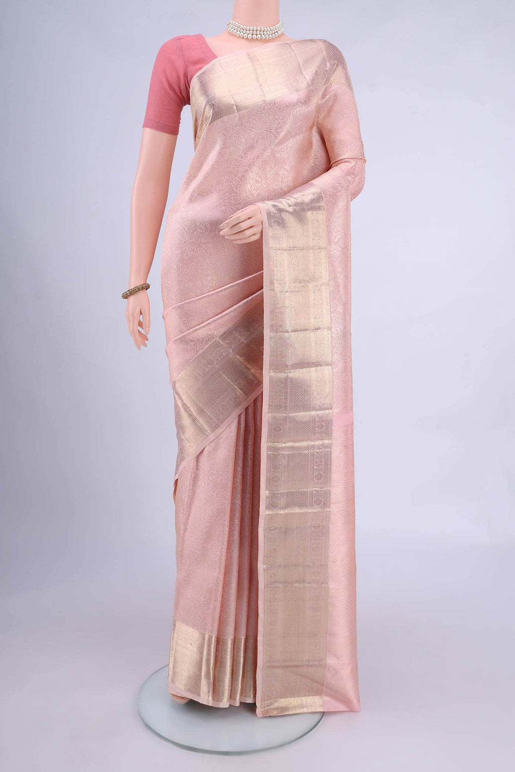 Golden Peach Blended Kanchipuram Silk Saree