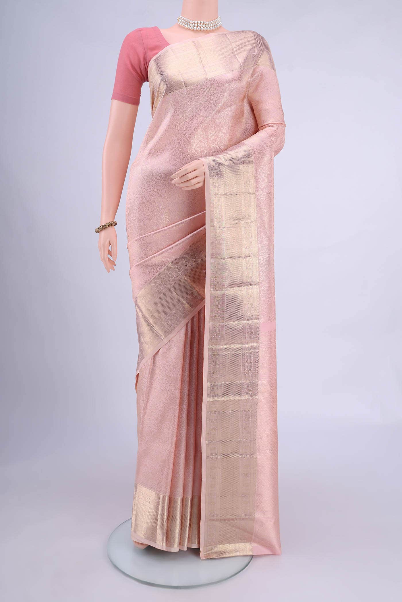Golden Peach Blended Kanchipuram Silk Saree