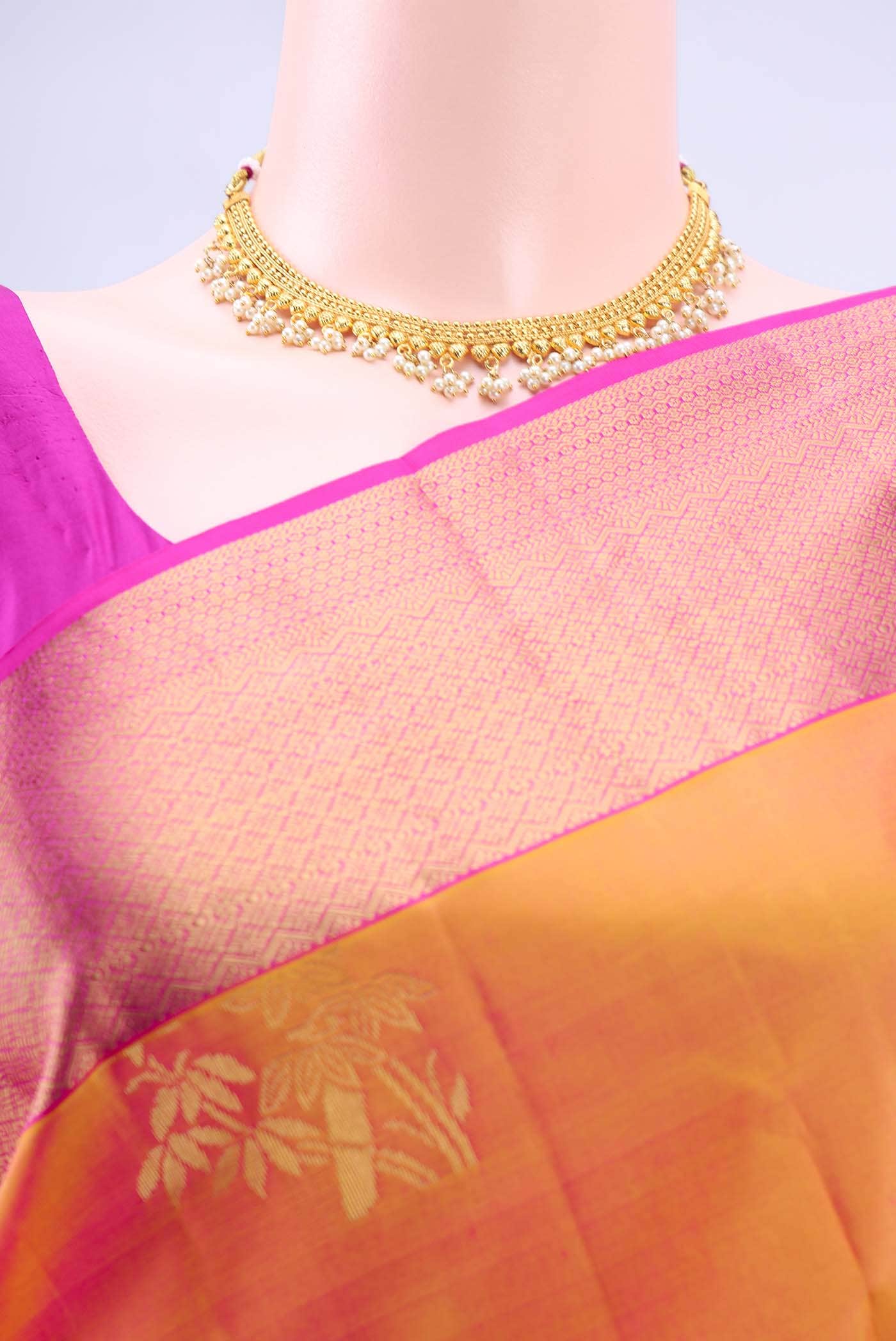 Pinkish Yellow Nangavalli Silk [ Salem ] Saree