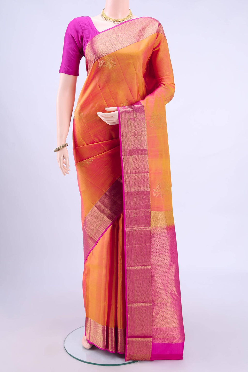 Pinkish Yellow Nangavalli Silk [ Salem ] Saree