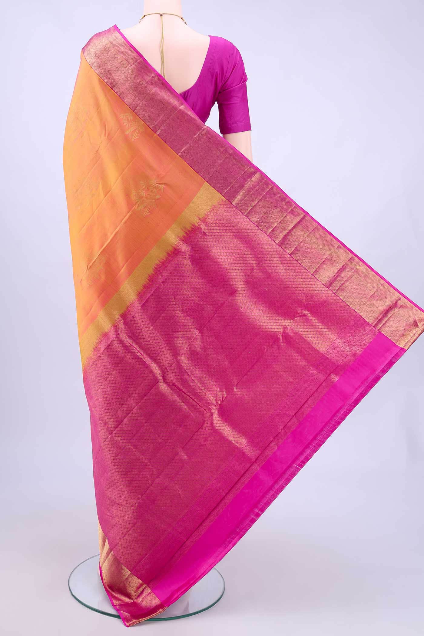Pinkish Yellow Nangavalli Silk [ Salem ] Saree