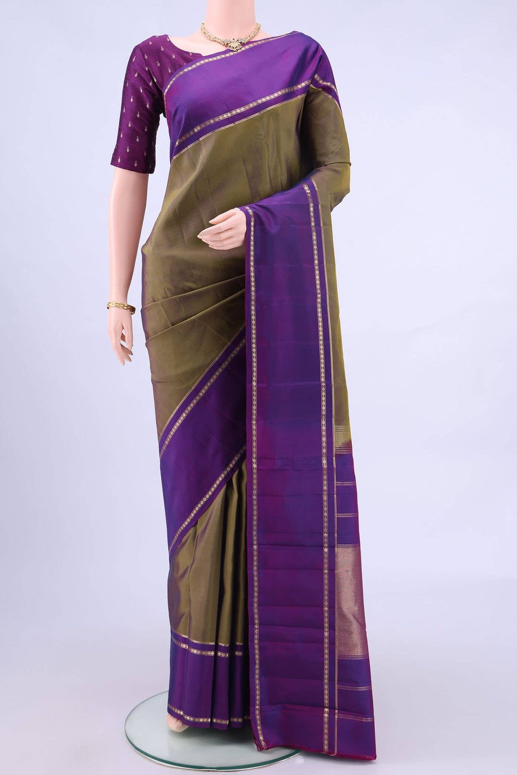 Mehandi Green Dual Tone Nangavalli Silk [ Salem ] Saree