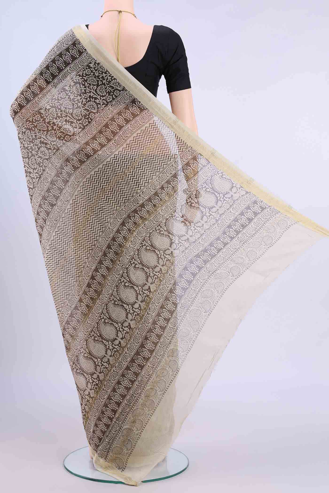 Beige Maheshwari Silk Cotton Saree