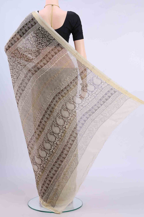 Beige Maheshwari Silk Cotton Saree
