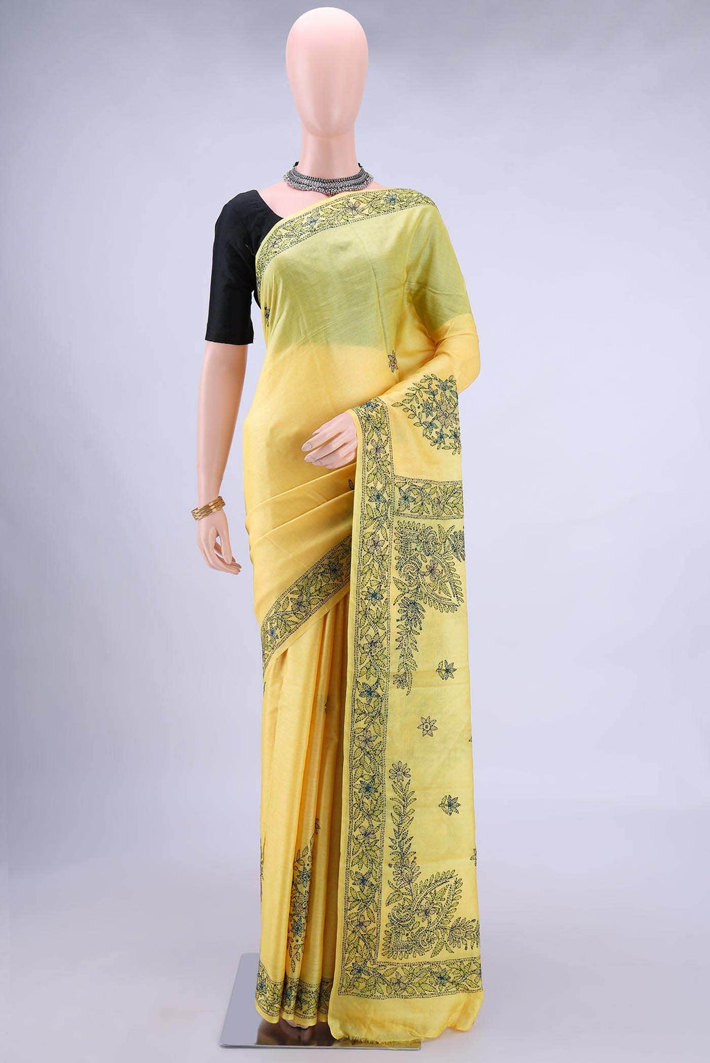 Yellow Banarasi Katan Silk Saree