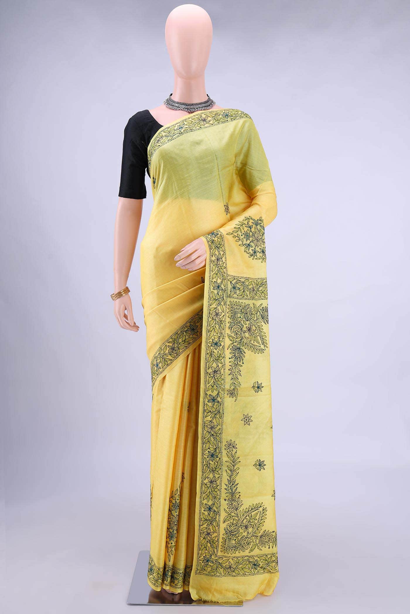 Yellow Banarasi Katan Silk Saree