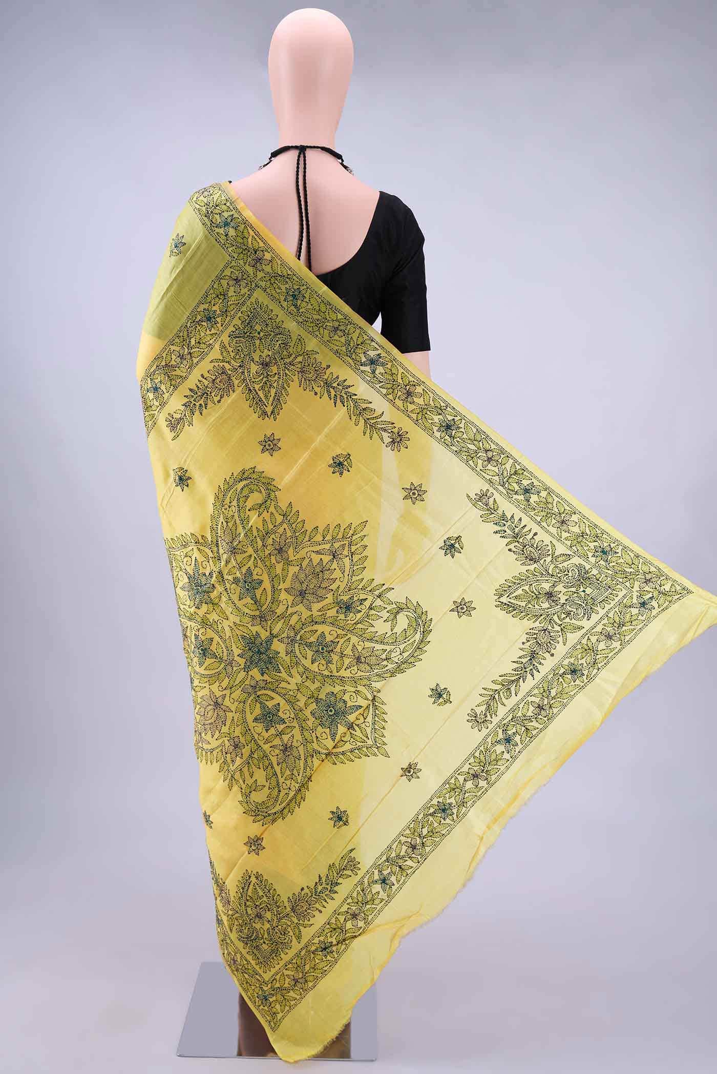 Yellow Banarasi Katan Silk Saree