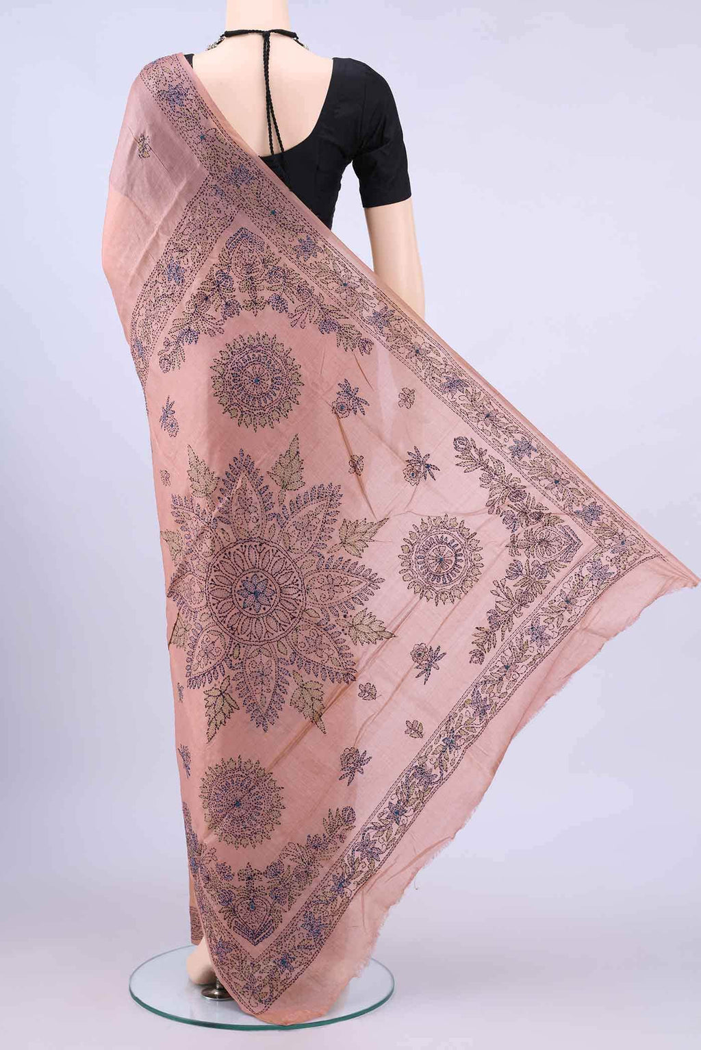 Peach Kantha Silk Saree