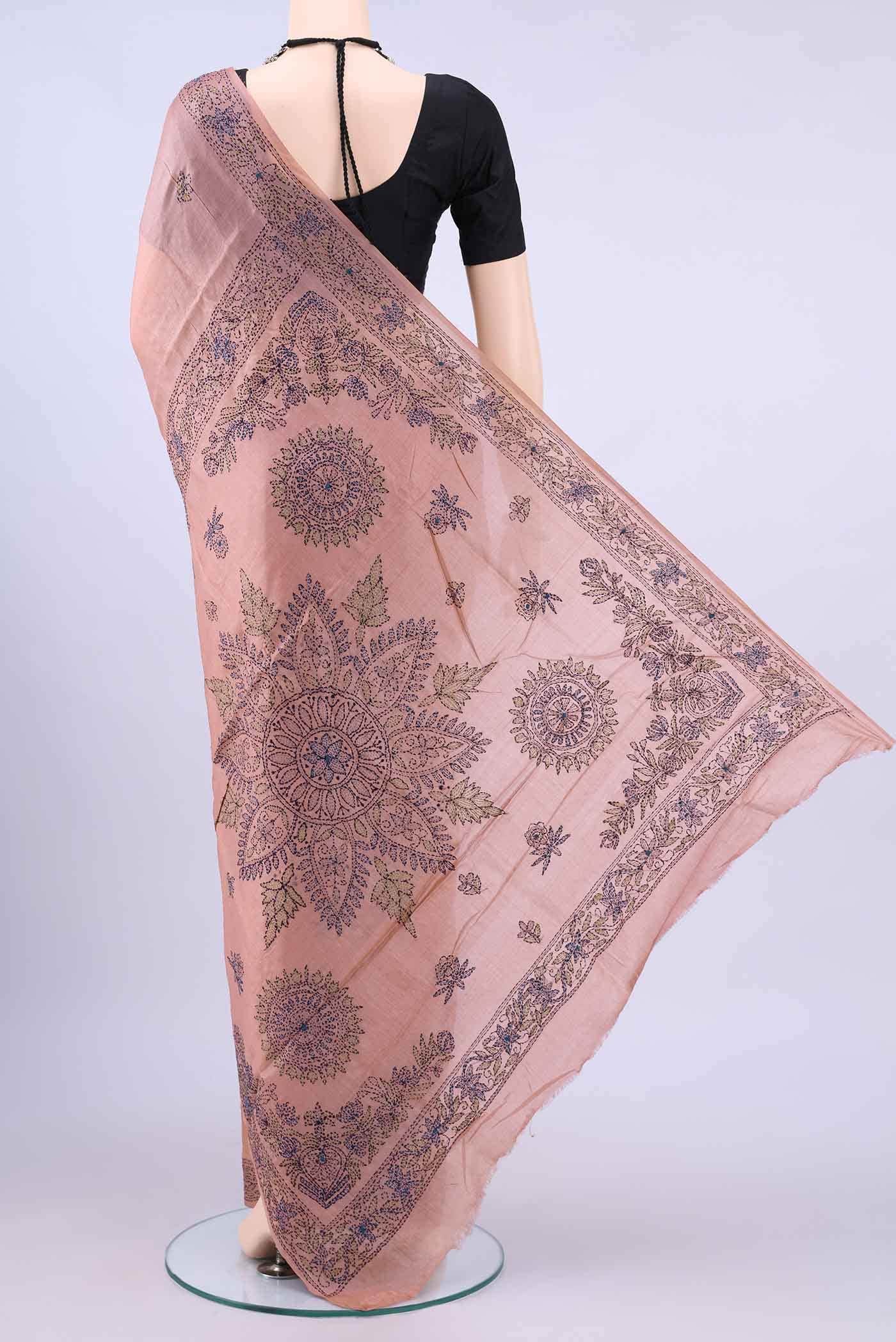 Peach Kantha Silk Saree