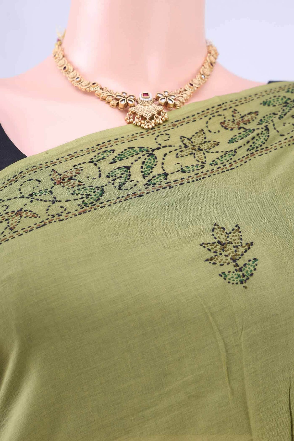 Light Green Kantha Silk Saree