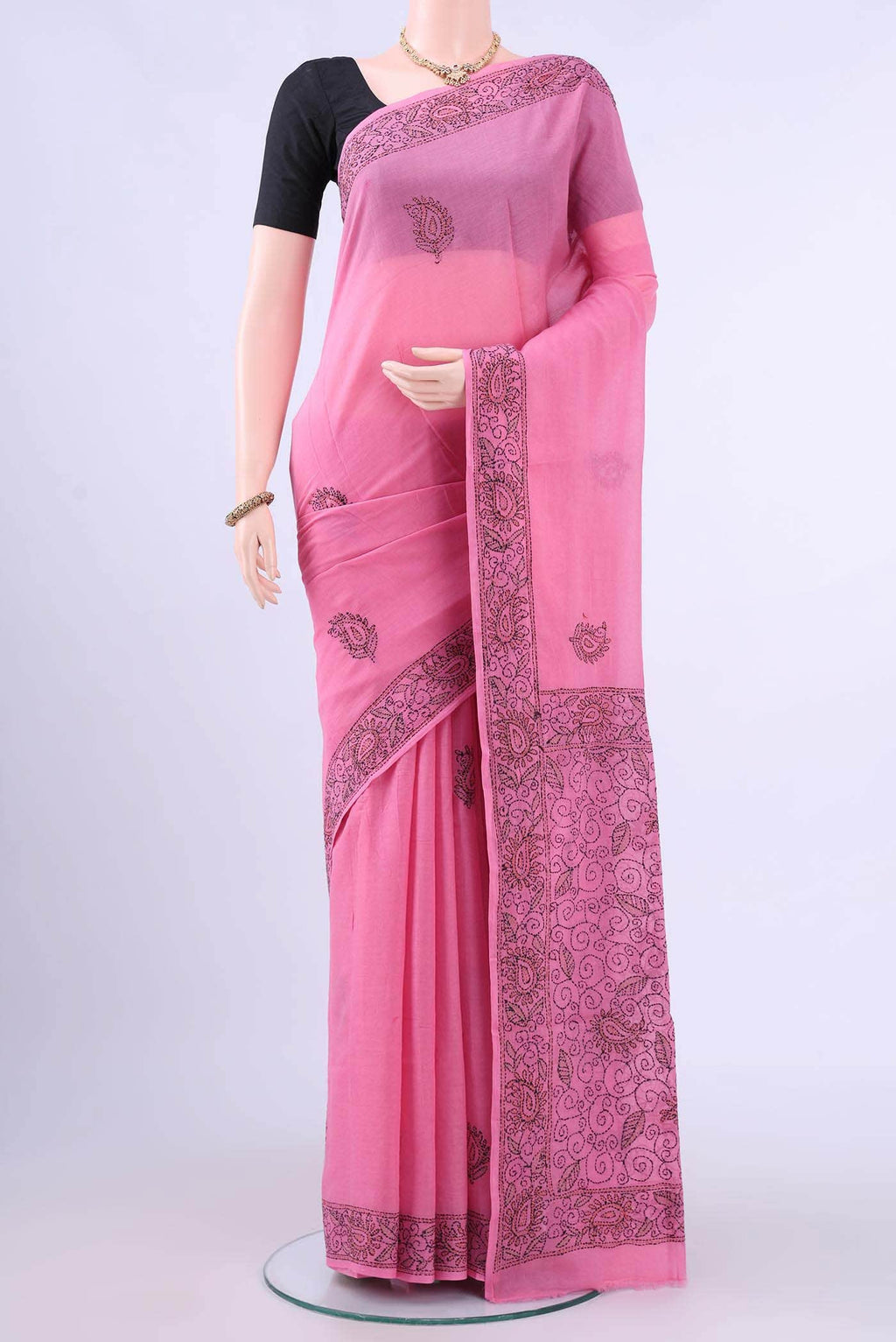 Rose pink Kantha Silk Saree