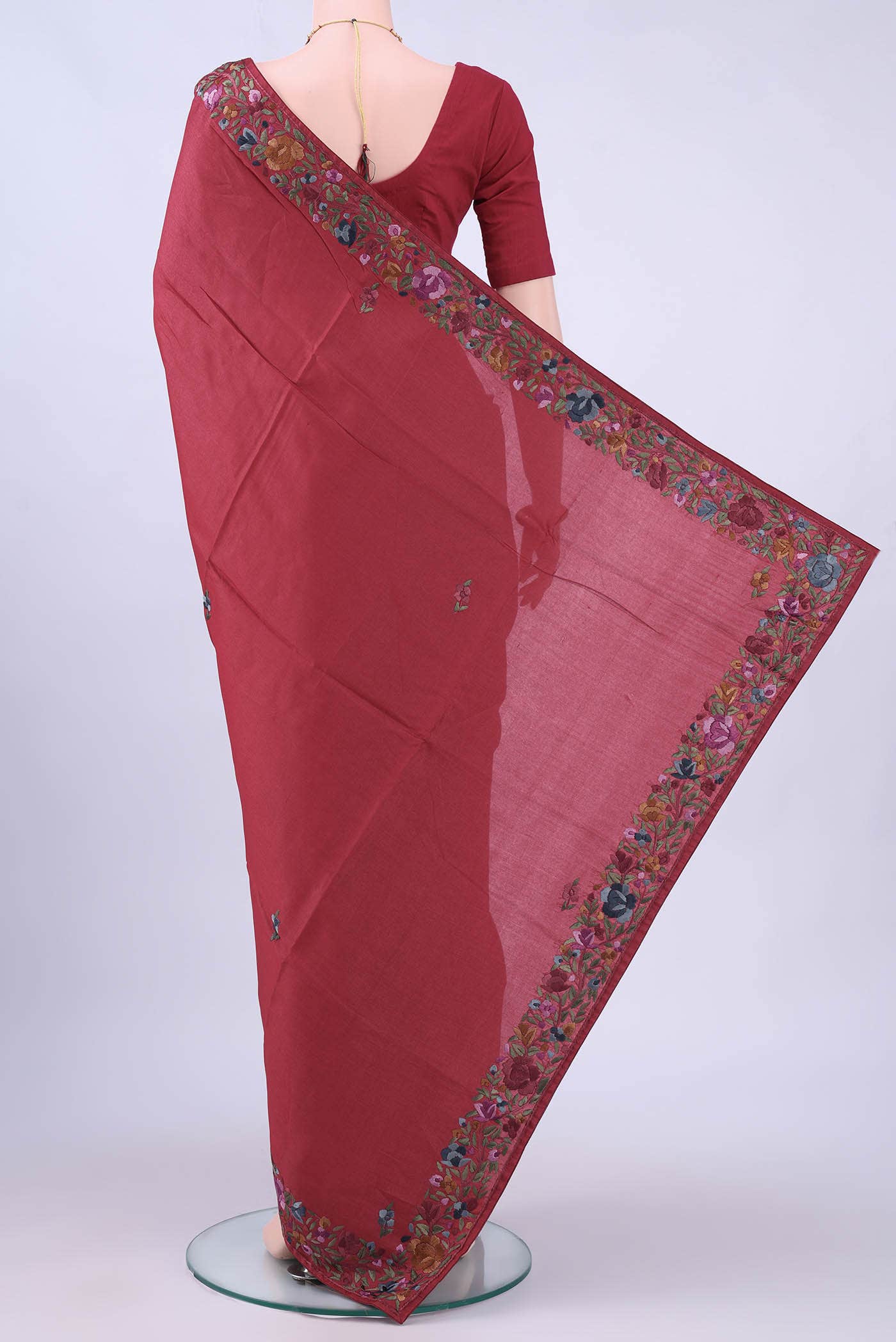 Maroon Parsi Embroidery Saree