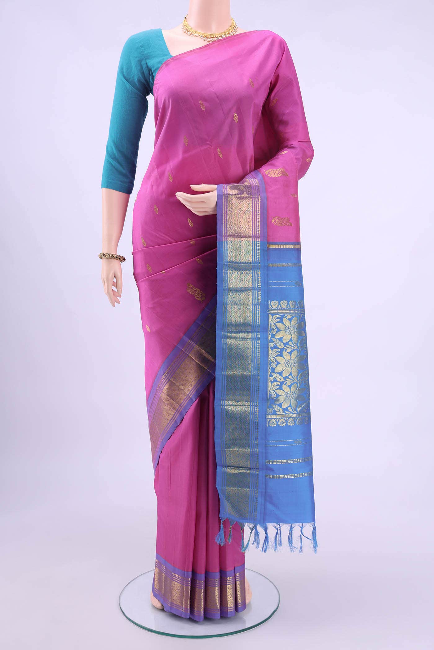 Rose pink Kanchipuram Silk Saree