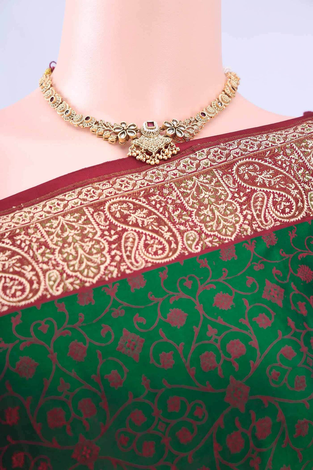 Bottle Green Banarasi Saree